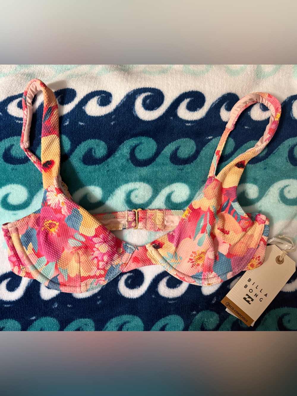 Billabong Pink Coral Floral Textured Bikini Top